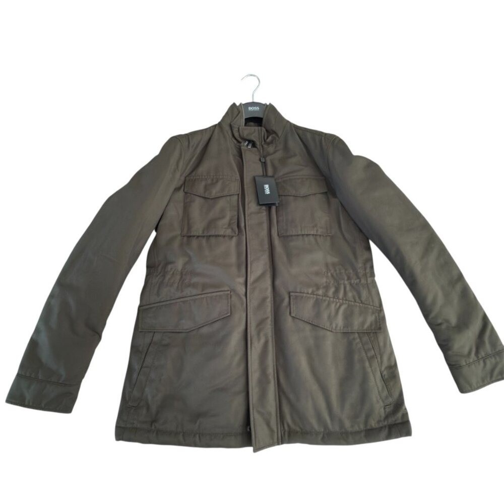 Hugo Boss Men's Dark Green Centin Cotton Quilted Parka, Sizes 38 - Picture 5 of 16